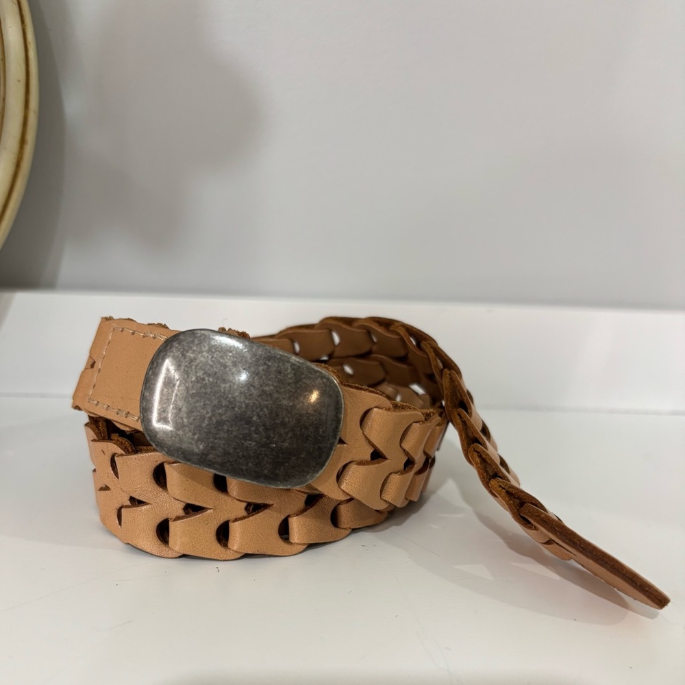 2/$15 GAP Tan Woven Leather Belt with Silver Buckle